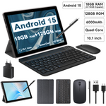 Tableta Android 10.1 inch, 18GB RAM, 128GB ROM, WiFi, cu Tastatura, Mouse, Carcasa de Protectie și Stilou