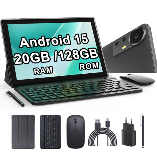 Tableta Android 10.1 inch, 20GB RAM, 128GB ROM, WiFi, Procesor 8 Nuclee, cu Tastatura, Mouse, Stilou, Carcasa de protectie