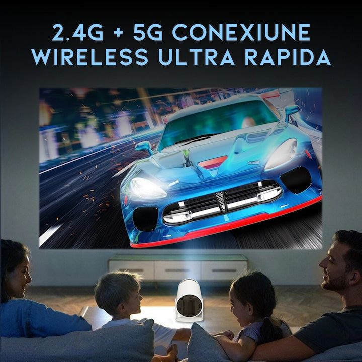 Videoproiector Portabil Smart 4K Ultra HD cu WiFi6, Bluetooth 5.0, Autofocus, Proiectie Ajustabila