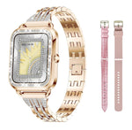 Smartwatch Dama Elegant, Bratari, Silicon, Piele si Metalica cu Pietricele, Masurare Oxigen in sange, Ritm cardiac, Sport, Somn