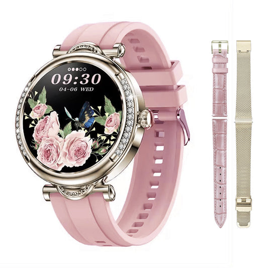 Smartwatch Dama UNLINES, CF32, Bratari, Silicon, Piele si Metalica cu Pietricele, Masurare Oxigen in sange, Ritm cardiac, Sport, Somn