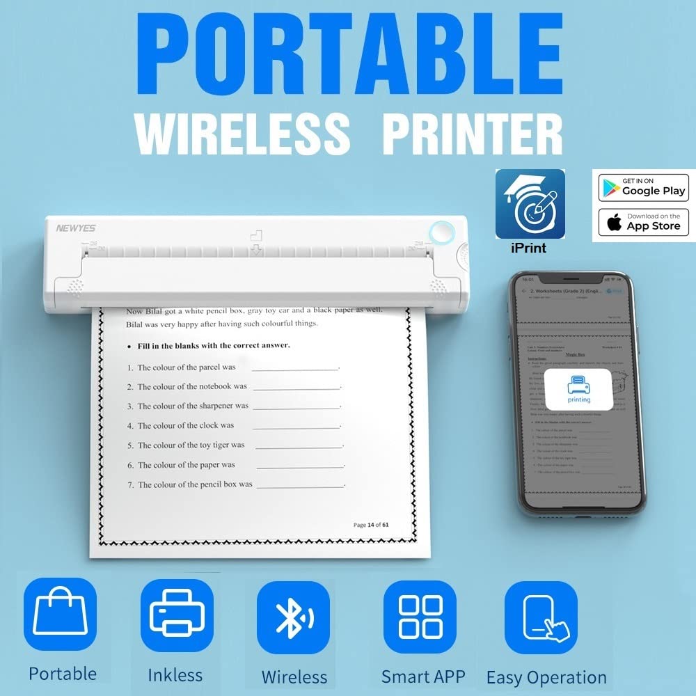 Mini imprimanta termica, portabila, fara fir, A4, A5, Bluetooth, USB, Aplicatie SmartPhone