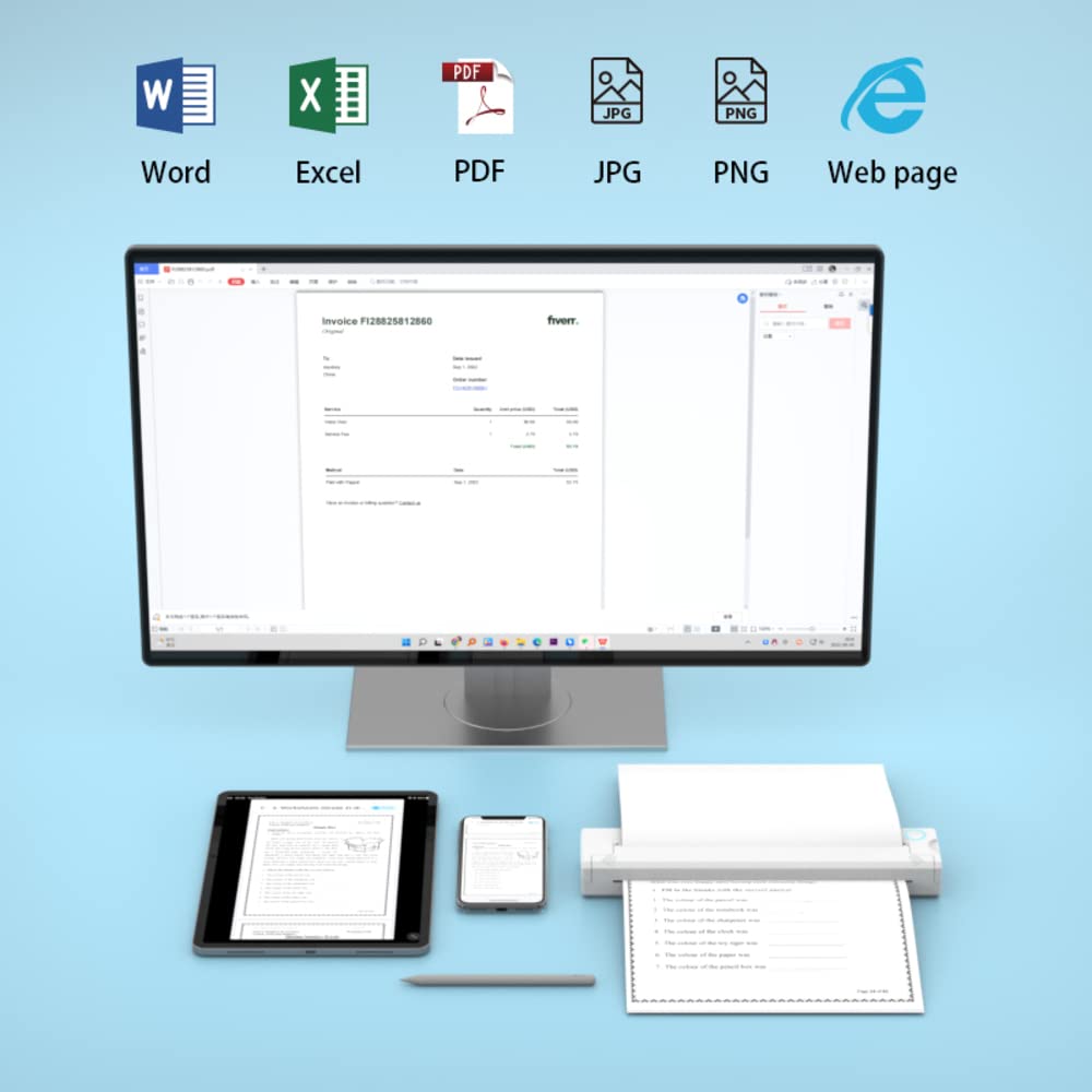 Mini imprimanta termica, portabila, fara fir, A4, A5, Bluetooth, USB, Aplicatie SmartPhone